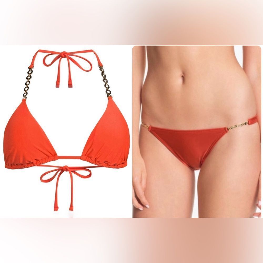 NWOT Vix Paula Hermanny Cardamom Triangle Gold Chain Bikini Top & Bottom Set M